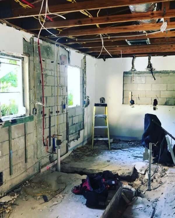 Home remodel with new wiring run through open walls